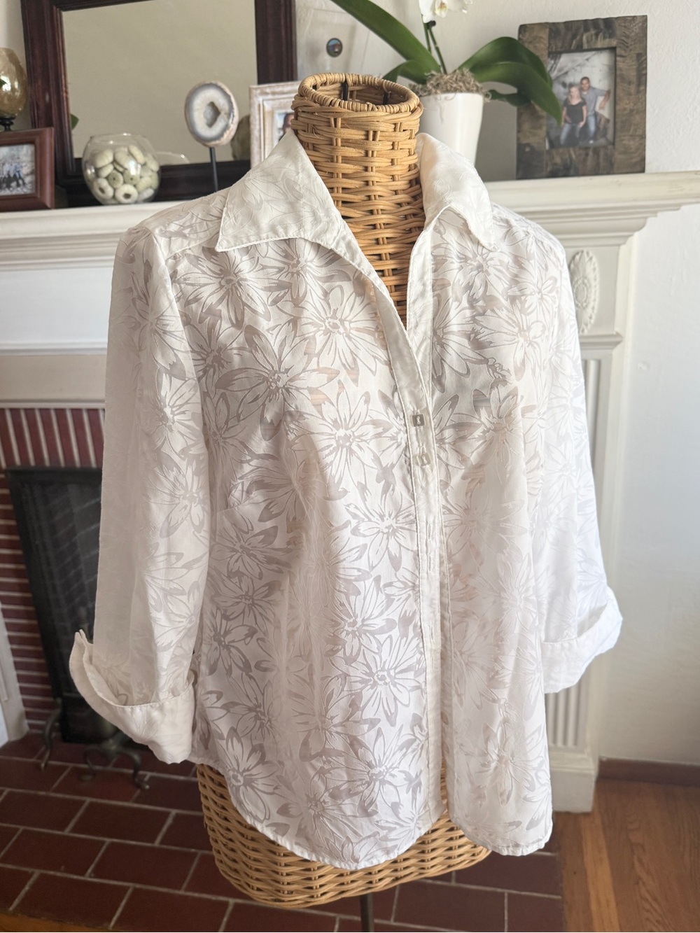 Vintage Sarah B Studio white floral cottagecore blouse XLp